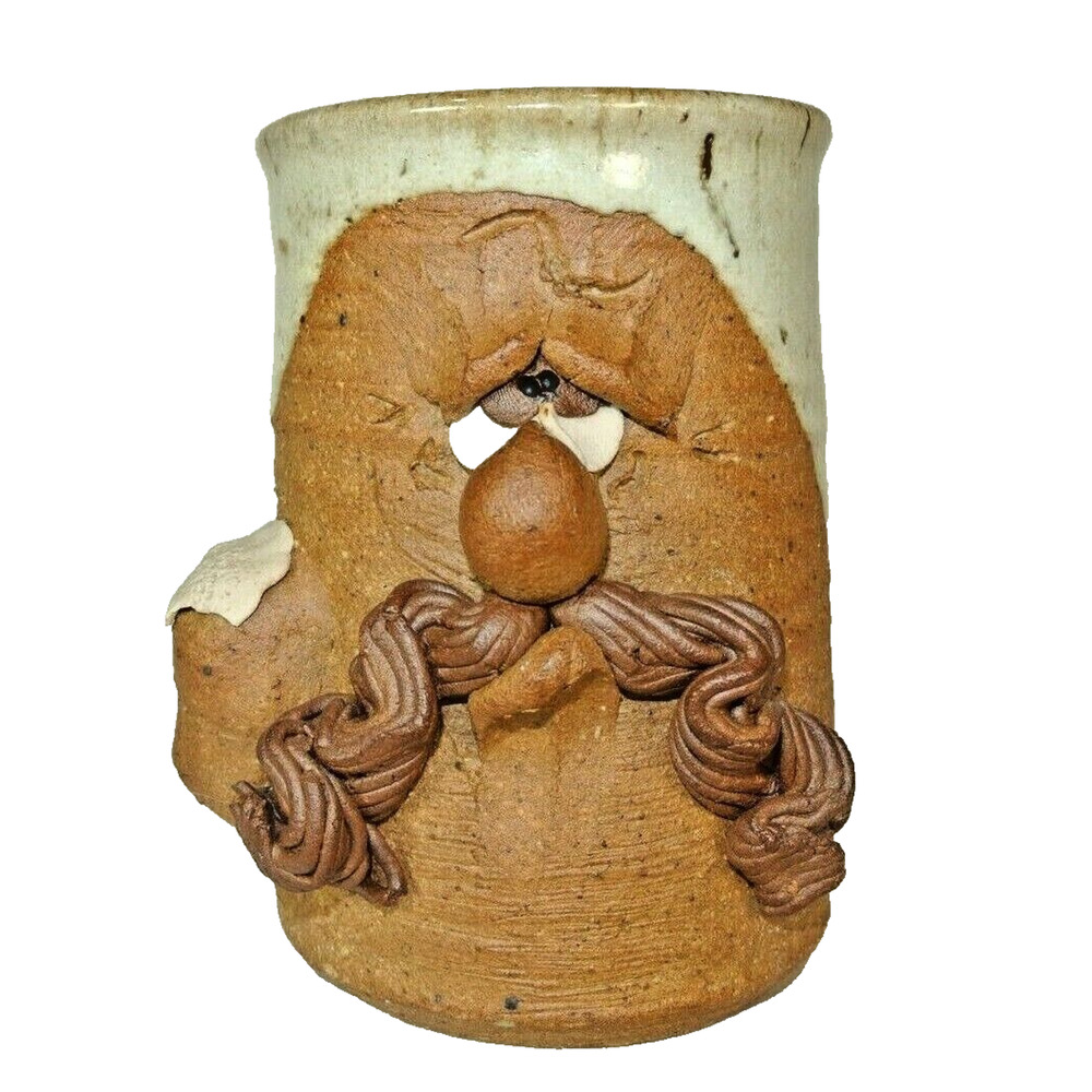 Vintage Stoneware Face Mug 3D Mustache Beer Mug Cup Novelty Collectible